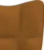 Close-up view of the side and back of a brown velvet armchair. Voir les images du produit