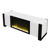 A white and black TV stand with a built-in electric fireplace. Voir les images du produit