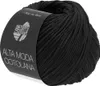 A ball of black yarn with a label wrapped around it. Produktbild-Vorschau