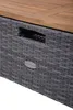 Detailansicht des grauen Kunststoffgeflechts und Klapptisch unter der Holzauflagefläche des Multifunktions-Sofa BARI. Produktbild-Vorschau
