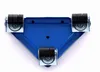 A blue triangular furniture dolly with black wheels is shown against a white background. Podgląd zdjęcia produktu