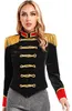 A woman wearing a black velvet jacket with gold trim and red accents. Anteprima dell’immagine prodotto