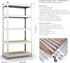 A product image of a metal shelving unit with wooden shelves, accompanied by descriptive text and a smaller image of the components. Produktbild-Vorschau