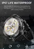 A smartwatch is shown with a dark, rainy background, highlighting its waterproof features. Náhled obrázku produktu