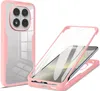 A pink phone case with a transparent back is shown next to a disassembled view of the case with a phone inside. Náhled obrázku produktu