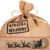 A close-up of a burlap Christmas sack with "SPECIAL DELIVERY" stamped on it and a graphic of Santa's sleigh with reindeer. Produktbild-Vorschau