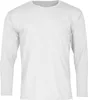 A plain white long-sleeved t-shirt is shown against a white background.