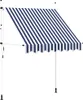A retractable awning with blue and white stripes. Produktbild-Vorschau