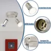 A product image showcasing a ceiling light fixture with multiple spotlights, accompanied by close-up views of its components and descriptive text. Produktbild-Vorschau