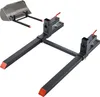 A product shot of pallet forks for a tractor, shown against a white background. A smaller inset image shows the forks attached to a loader bucket. Náhľad obrázku produktu