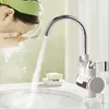 A person is washing their face at a sink with a modern faucet that appears to be heating water. Produktbild-Vorschau