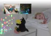 A collage of images showing a baby with a plush toy, a plush toy projecting stars onto a wall, and a child sleeping in bed. Produktbild-Vorschau