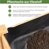A close-up view of the inside of a wooden planter box lined with black fabric, with soil visible. Produktbild-Vorschau