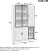 A diagram showing the dimensions of a white cabinet with black framed glass doors. Anteprima dell’immagine prodotto