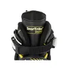 Close-up view of the top of a black and yellow inline skate. Produktbild-Vorschau