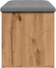A close-up side view of a storage bench with a gray upholstered top and a wood-effect body. Produktbild-Vorschau