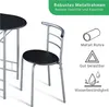 A close-up view of a black and silver dining set, featuring a table and chairs, with informational graphics on the right side. Podgląd zdjęcia produktu