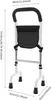 A white, three-legged mobility aid with a black padded handle and a black mesh pouch attached to the front. Náhled obrázku produktu
