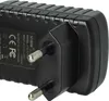 A close-up shot of a black power adapter with European-style prongs. Produktbild-Vorschau