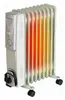 A white oil-filled electric radiator with a heating element depicted in red, orange, and yellow. Produktbild-Vorschau