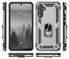 Multiple views of a silver and black phone case with a ring holder, displayed with a phone inside one view. Produktbild-Vorschau