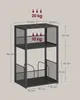 A diagram of a black metal shelf unit with dimensions and weight limits indicated. Náhled obrázku produktu