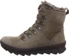 A side view of a green hiking boot with fur trim. Produktbild-Vorschau