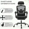 A black ergonomic office chair with descriptive text and diagrams highlighting its features. Voir les images du produit