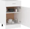 A white kitchen cabinet with its door open, showing shelves with kitchenware. Náhľad obrázku produktu