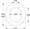 A top-down diagram of a toilet seat with dimensions indicated. Produktbild-Vorschau