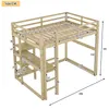 A diagram showing the dimensions of a wooden loft bed with a ladder and desk. Produktbild-Vorschau