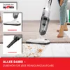 A collage showing a cordless vacuum cleaner and its accessories, with text overlays and a lifestyle shot of someone using it. Voir les images du produit