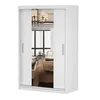 A white wardrobe with mirrored sliding doors, reflecting a bedroom interior. Náhľad obrázku produktu