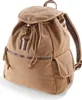 A studio shot of a brown canvas backpack. Voir les images du produit