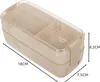 A beige, two-tiered lunchbox with a transparent lid, shown from a diagonal angle with dimensions indicated. Podgląd zdjęcia produktu