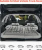 The inside of a car trunk with an inflatable mattress set up, with images of different vehicle types below. Produktbild-Vorschau