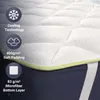 A close-up view of a mattress topper with feature callouts. Náhled obrázku produktu