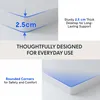 Collage of close-up images and text highlighting features of a desk. Voir les images du produit