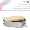 A stainless steel lunchbox with a bamboo lid, presented with marketing text and a brand logo. Anteprima dell’immagine prodotto