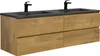 A double vanity bathroom cabinet with two sinks and black faucets, set against a white background. Anteprima dell’immagine prodotto