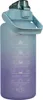 A gradient blue and purple water bottle with time markings and motivational text. Produktbild-Vorschau