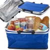 A blue picnic basket filled with food and drinks, with the lid open. Náhled obrázku produktu