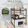A kitchen shelf with various kitchen appliances and utensils, with text overlays describing its features. Náhled obrázku produktu