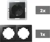A black electrical socket and a black frame for two sockets are shown against a white background. Produktbild-Vorschau