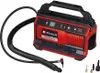 A red and black Einhell battery-powered air compressor with accessories. Produktbild-Vorschau