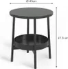 A black side table with dimensions indicated. Náhled obrázku produktu