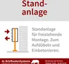Diagram and text explaining a freestanding mounting system for mailboxes. Produktbild-Vorschau