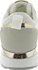 The back view of a white and gray sneaker with gold accents. Produktbild-Vorschau
