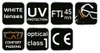 A collage of icons and text describing features of safety glasses. Produktbild-Vorschau