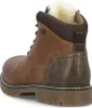A close-up, rear view of a brown leather boot with white fur lining. Produktbild-Vorschau